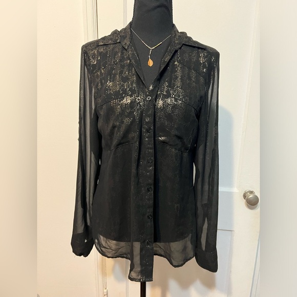 Tops - #305 Sheerish black and gold button up